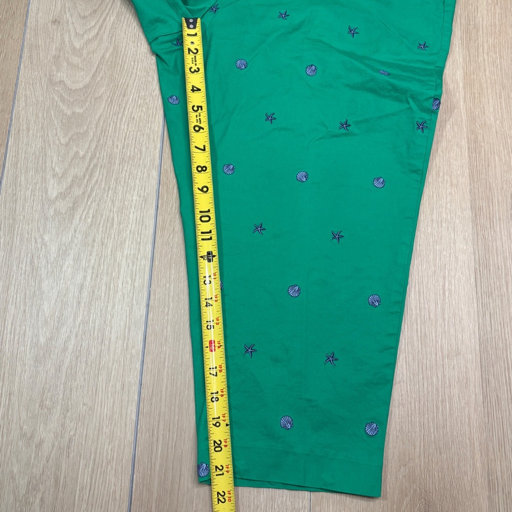 Talbots Woman Green Seashell Starfish Embroidered Crop Pants 18W Nautical Capri - Picture 6 of 7